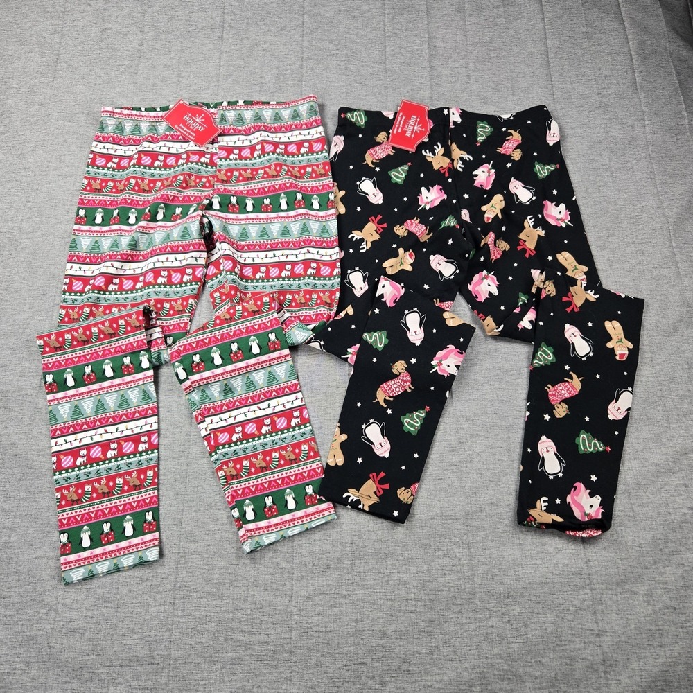 Holiday Time Girls Christmas Legging Lot Two Pair Two Designs Size XL ( 14-16)